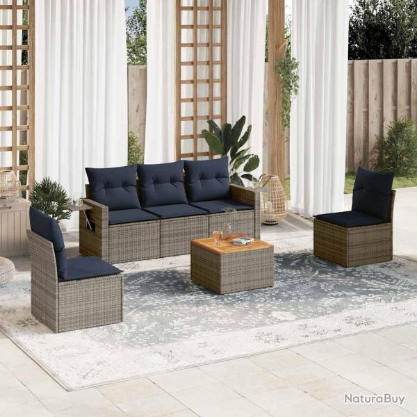 Ensemble de canap� de jardin 6 pcs avec coussins gris r�sine tress�e