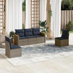 Ensemble de canap&eacute; de jardin 5 pcs avec coussins gris r&eacute;sine tress&eacute;e