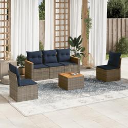 Ensemble de canap&eacute; de jardin 6 pcs avec coussins gris r&eacute;sine tress&eacute;e