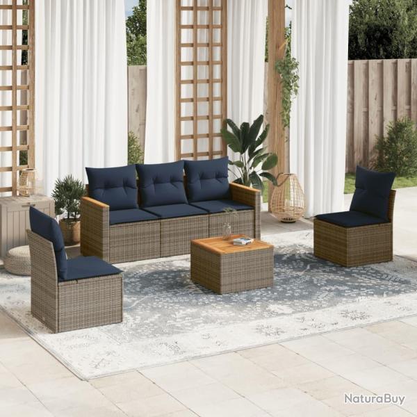 Ensemble de canap� de jardin 6 pcs avec coussins gris r�sine tress�e