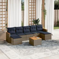 Ensemble de canap&eacute; de jardin 8 pcs avec coussins gris r&eacute;sine tress&eacute;e