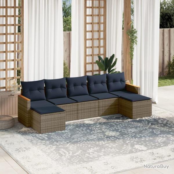 Ensemble de canap� de jardin 7 pcs avec coussins gris r�sine tress�e