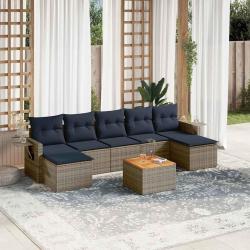 Ensemble de canap&eacute; de jardin 8 pcs avec coussins gris r&eacute;sine tress&eacute;e