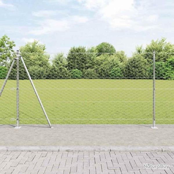 Cl�ture hexagonale avec base en b�ton 25 x 1,2 m Argent� Maille