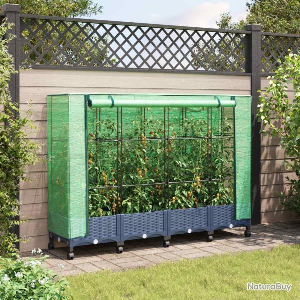 Jardini�re de jardin avec couverture de serre et roues 4 pc PP