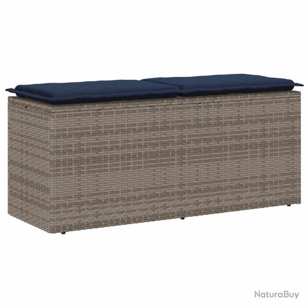 Banc de jardin avec coussin gris 110x40x44 cm r�sine tress�e