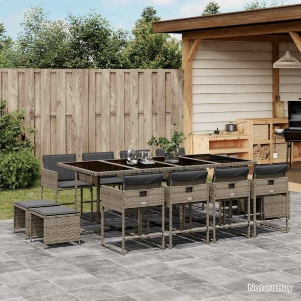 Ensemble � manger de jardin coussins 13 pcs gris r�sine tress�e