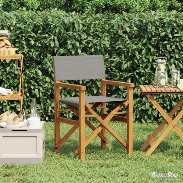 Chaise de directeur Marron et gris clair Bois de teck massif