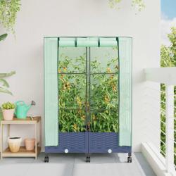 Jardini&egrave;re de jardin avec couverture de serre et roues 2 pc PP