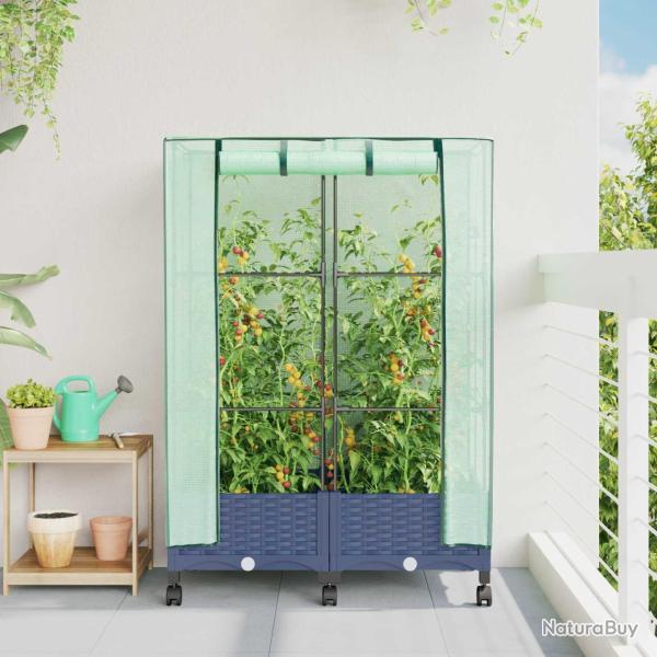 Jardini�re de jardin avec couverture de serre et roues 2 pc PP