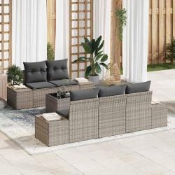 Ensemble de canap&eacute; de jardin avec coussin 6 pcs Gris polyrotin