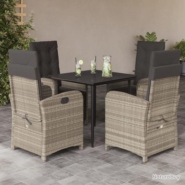 Ensemble � manger de jardin et coussins 5 pcs gris clair rotin