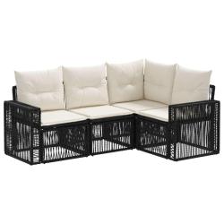 Ensemble de canap&eacute; de jardin 4 pcs Noir et blanc cr&egrave;me