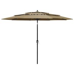 Parasol de jardin &agrave; 3 niveaux avec m&acirc;t en aluminium taupe 3 m