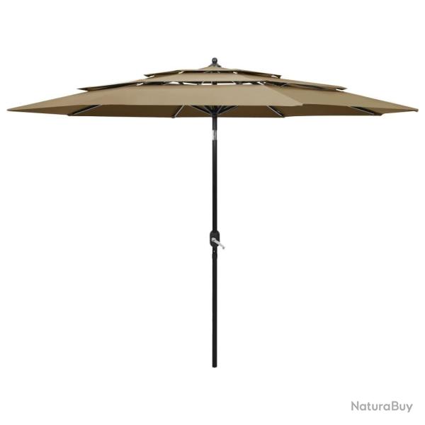 Parasol de jardin � 3 niveaux avec m�t en aluminium taupe 3 m