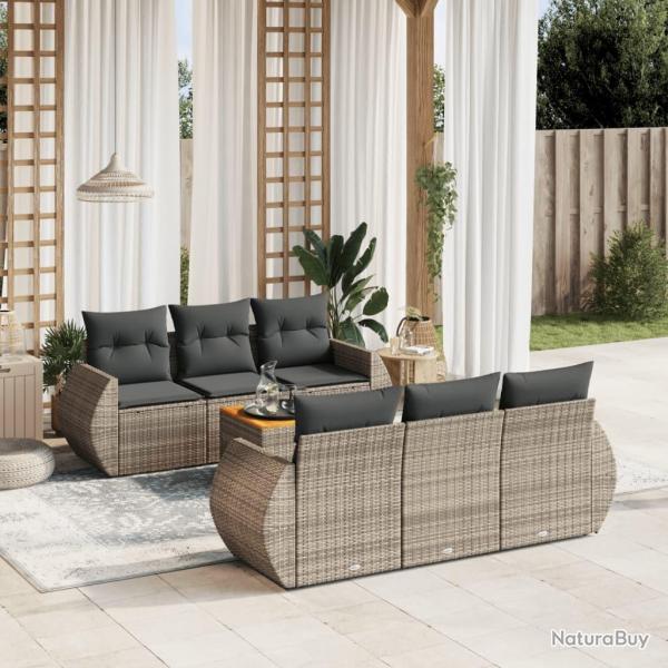 Salon de jardin avec coussins 7 pcs gris r�sine tress�e