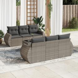 Salon de jardin avec coussins 7 pcs gris r&eacute;sine tress&eacute;e