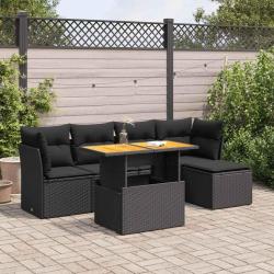 Salon de jardin 6 pcs avec coussins noir r&eacute;sine tress&eacute;e