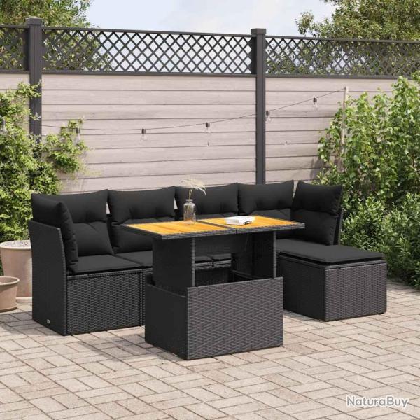 Salon de jardin 6 pcs avec coussins noir r�sine tress�e