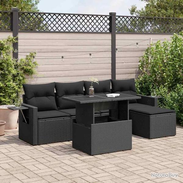 Salon de jardin 6 pcs avec coussins noir r�sine tress�e
