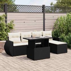 Salon de jardin 6 pcs avec coussins noir r&eacute;sine tress&eacute;e