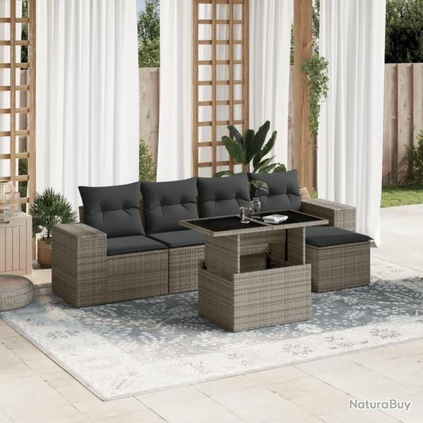 Salon de jardin 6 pcs avec coussins gris r�sine tress�e
