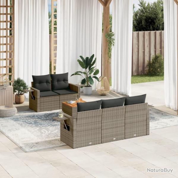 Salon de jardin 6 pcs avec coussins gris r�sine tress�e