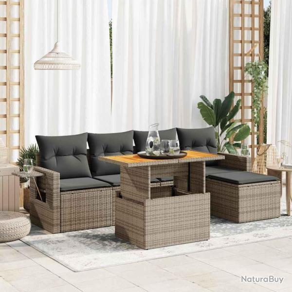 Salon de jardin 6 pcs avec coussins gris r�sine tress�e