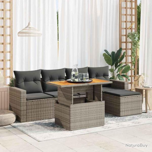 Salon de jardin 6 pcs avec coussins gris r�sine tress�e