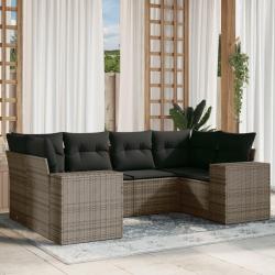 Salon de jardin 6 pcs avec coussins gris r&eacute;sine tress&eacute;e