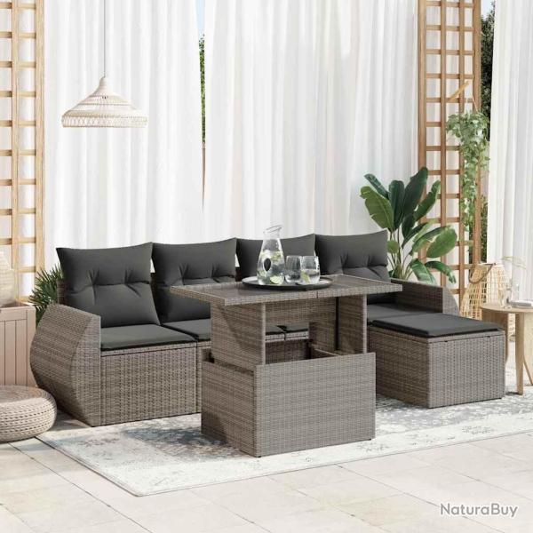 Salon de jardin 6 pcs avec coussins gris r�sine tress�e