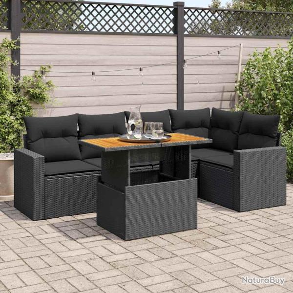 Salon de jardin 6 pcs avec coussins noir r�sine tress�e
