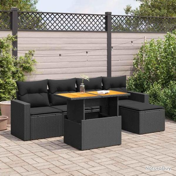 Salon de jardin 6 pcs avec coussins noir r�sine tress�e
