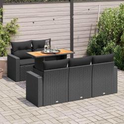 Salon de jardin 6 pcs avec coussins noir r&eacute;sine tress&eacute;e