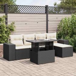 Salon de jardin 6 pcs avec coussins noir r&eacute;sine tress&eacute;e