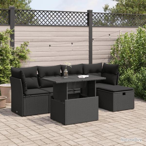 Salon de jardin 6 pcs avec coussins noir r�sine tress�e