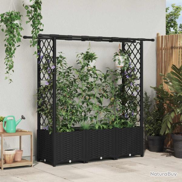 Lit �lev� avec Treillis et Toit Noir 162,5 x 40 x 136 cm PP
