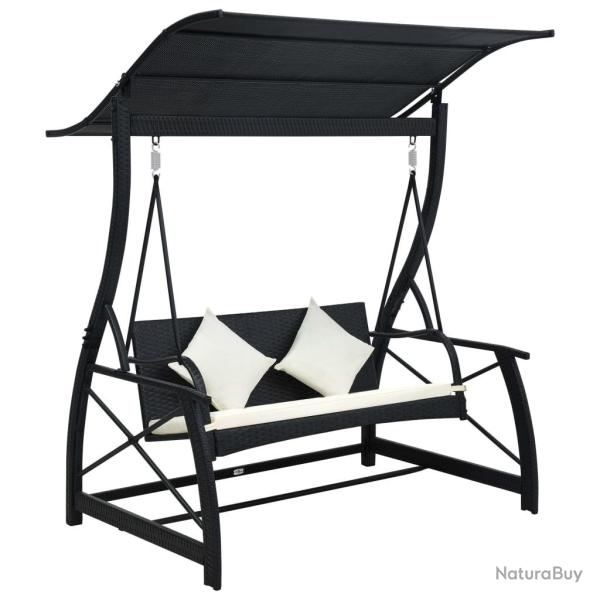 Balancelle � 3 places de jardin avec auvent R�sine tress�e Noir
