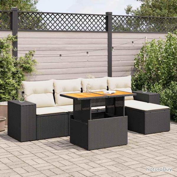 Salon de jardin 6 pcs avec coussins noir r�sine tress�e
