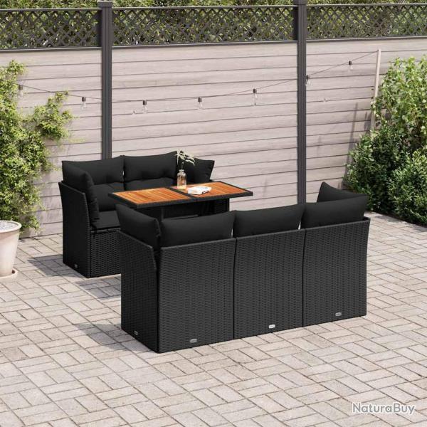 Salon de jardin 6 pcs avec coussins noir r�sine tress�e
