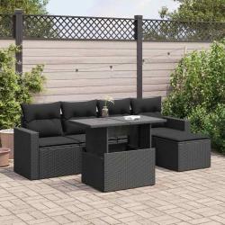 Salon de jardin 6 pcs avec coussins noir r&eacute;sine tress&eacute;e