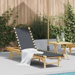Transat en bambou avec sangles tiss&eacute;es noires 55 x 200 x 30 cm