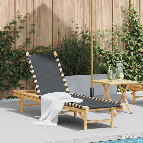 Transat en bambou avec sangles tiss�es noires 55 x 200 x 30 cm