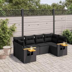 Salon de jardin 6 pcs avec coussins noir r&eacute;sine tress&eacute;e