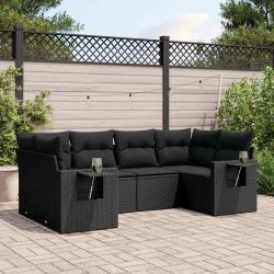 Salon de jardin 6 pcs avec coussins noir r&eacute;sine tress&eacute;e