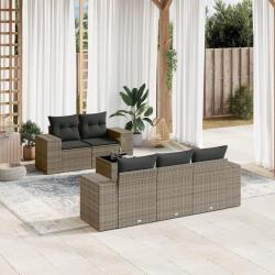 Salon de jardin 6 pcs avec coussins gris r&eacute;sine tress&eacute;e