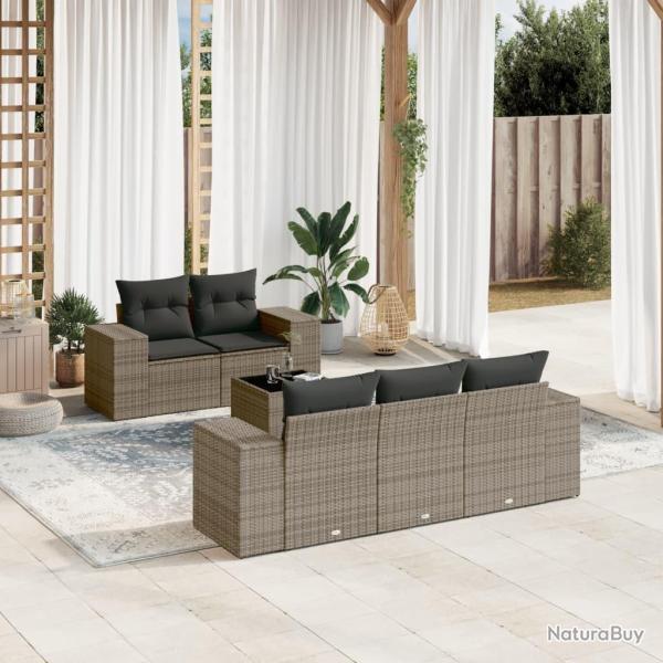 Salon de jardin 6 pcs avec coussins gris r�sine tress�e