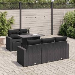Salon de jardin 6 pcs avec coussins noir r&eacute;sine tress&eacute;e
