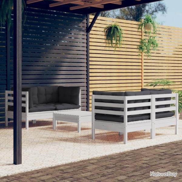 Salon de jardin 5 pcs avec coussins anthracite bois de pin