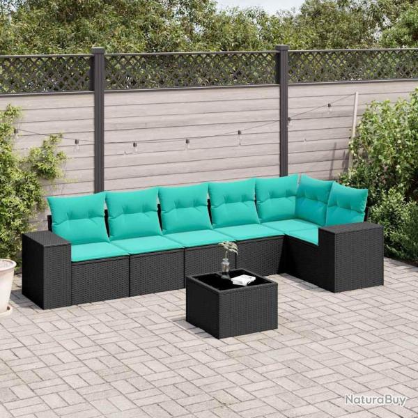 Ensemble de canap� de jardin 7 pcs avec coussins noir r�sine tress�e